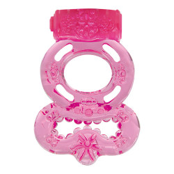 Розовое эрекционное виброкольцо VIBRATING COCK RING FREAK OUT