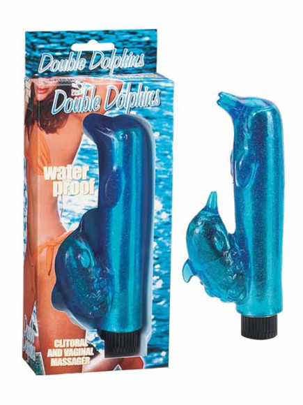 Вибратор с клиторальным стимулятором Double Dolphins - 18 см. Вибратор с клиторальным стимулятором Double Dolphins - 18 см.