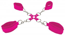 Розовый комплект оков Velcro hand and leg cuffs Розовый комплект оков Velcro hand and leg cuffs