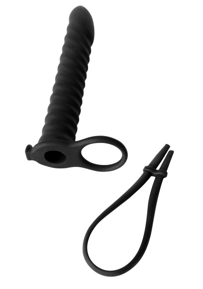 Черная вибронасадка для двойного проникновения Rori - 17 см. Черная вибронасадка для двойного проникновения Rori - 17 см.