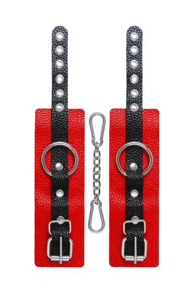 Красно-черные мягкие наручники с одним ремешком с люверсами