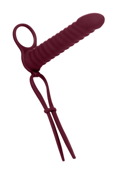 Бордовая вибронасадка для двойного проникновения Rori - 17 см. Бордовая вибронасадка для двойного проникновения Rori - 17 см.