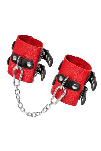 Красно-черные мягкие наручники с двумя ремешками с люверсами