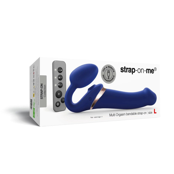 Синий безремневой страпон Multi Orgasm Bendable Strap-On size L с клиторальной стимуляцией Синий безремневой страпон Multi Orgasm Bendable Strap-On size L с клиторальной стимуляцией