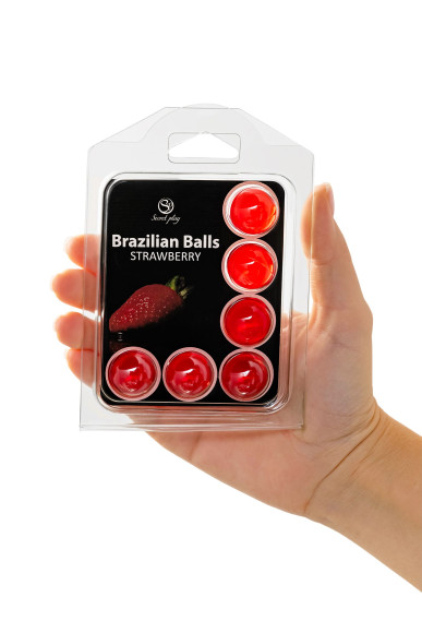 Набор из 6 шариков с массажным маслом Brazilian Balls с ароматом клубники Набор из 6 шариков с массажным маслом Brazilian Balls с ароматом клубники